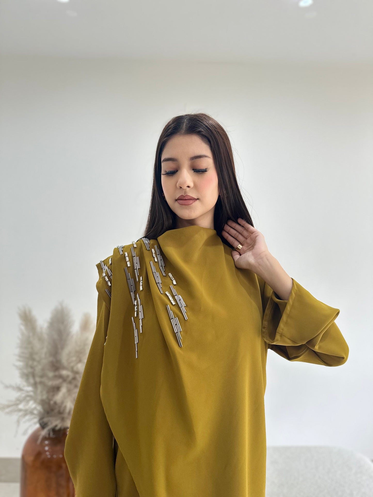 Mustard Embellished Two Piece Set