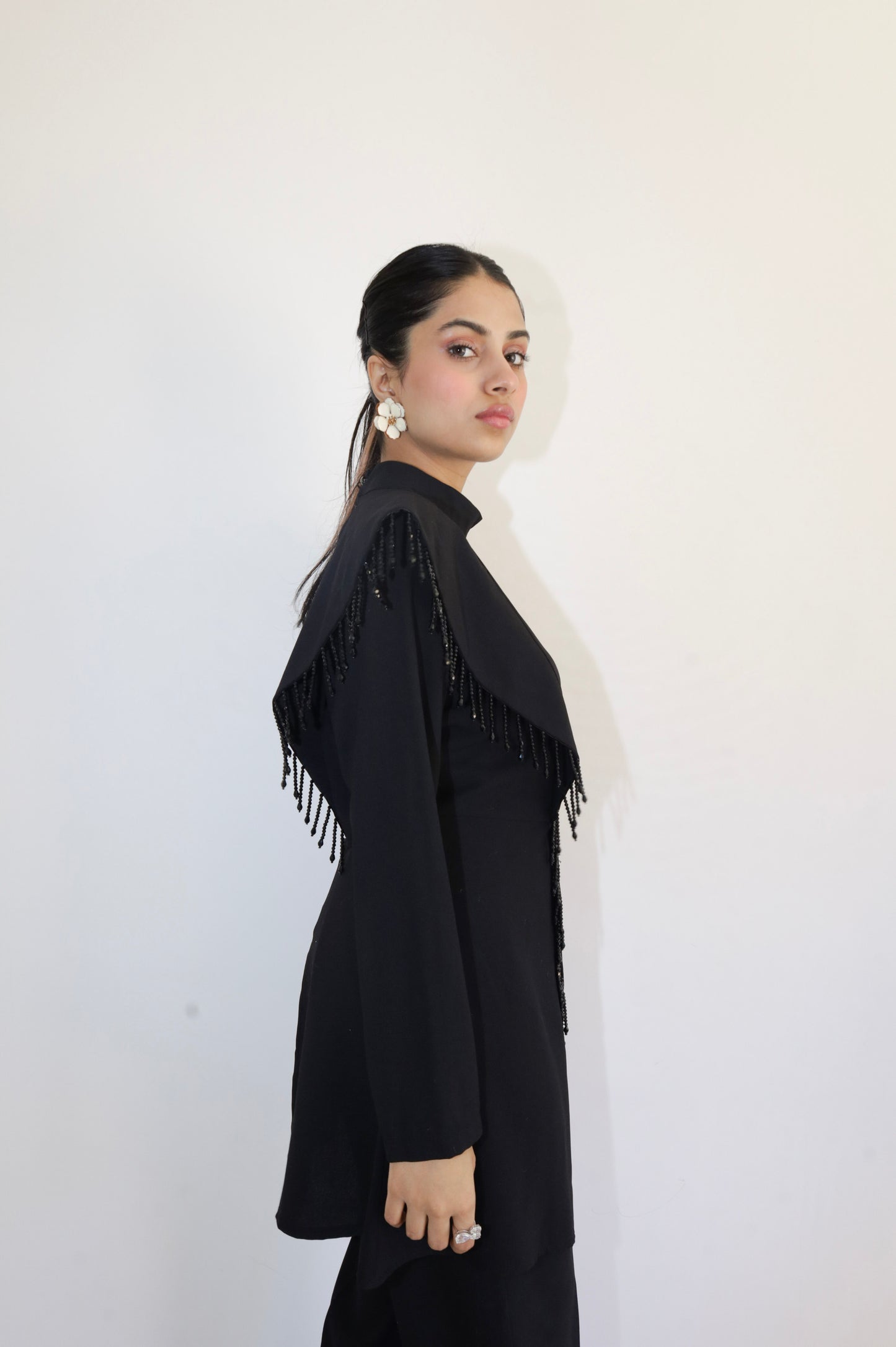 Black Fringe Tunic Two Piece Set