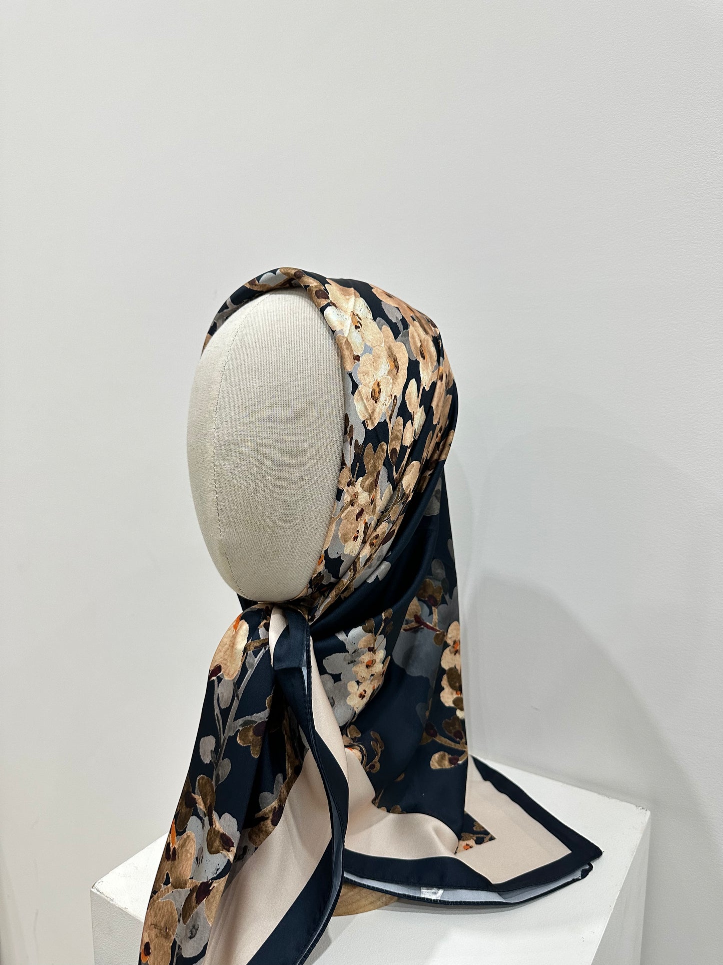Satin Silk Scarf | Midnight Bloom
