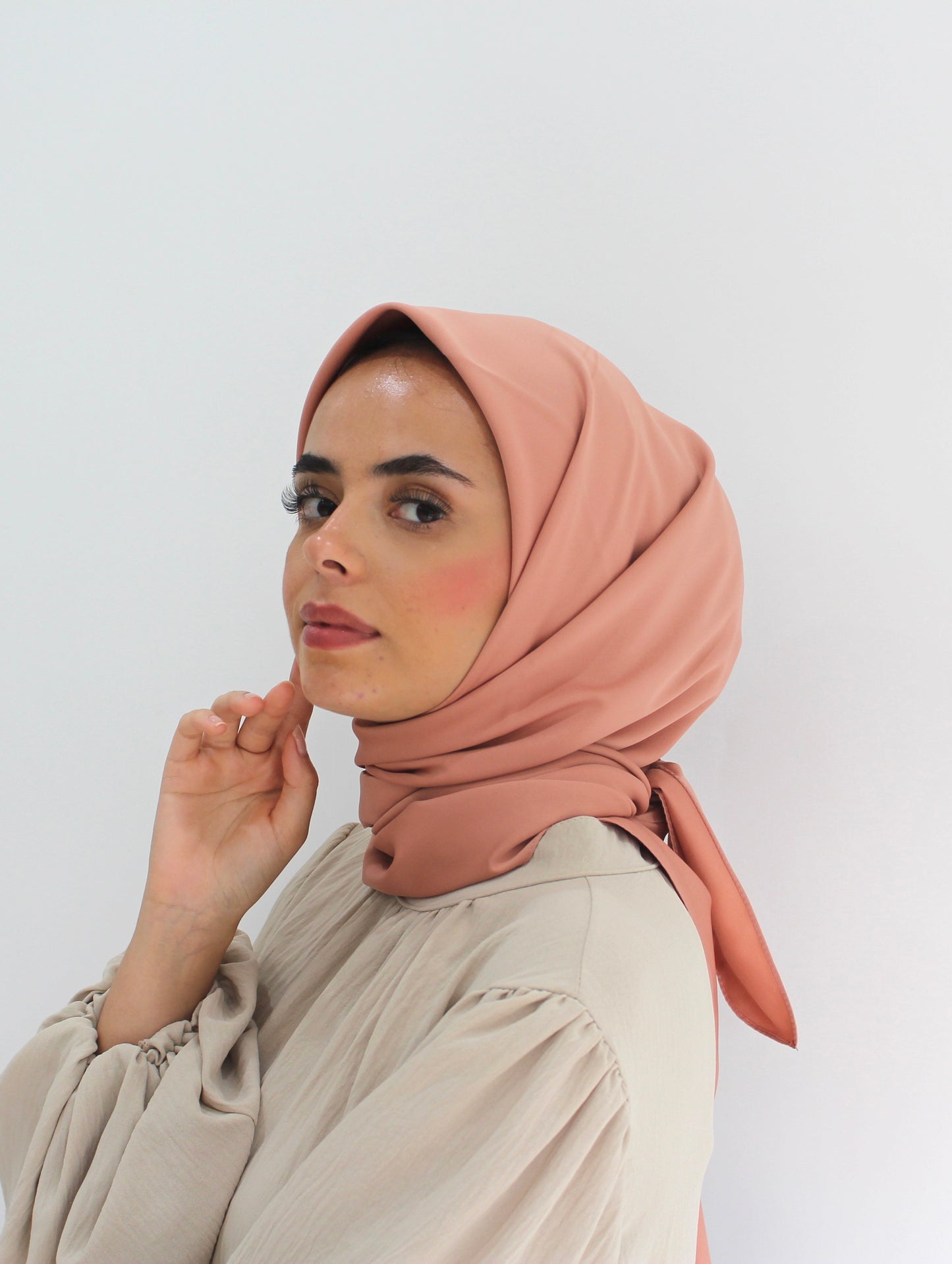 Soft Touch Plain Sqaure Hijab| Salmon Pink