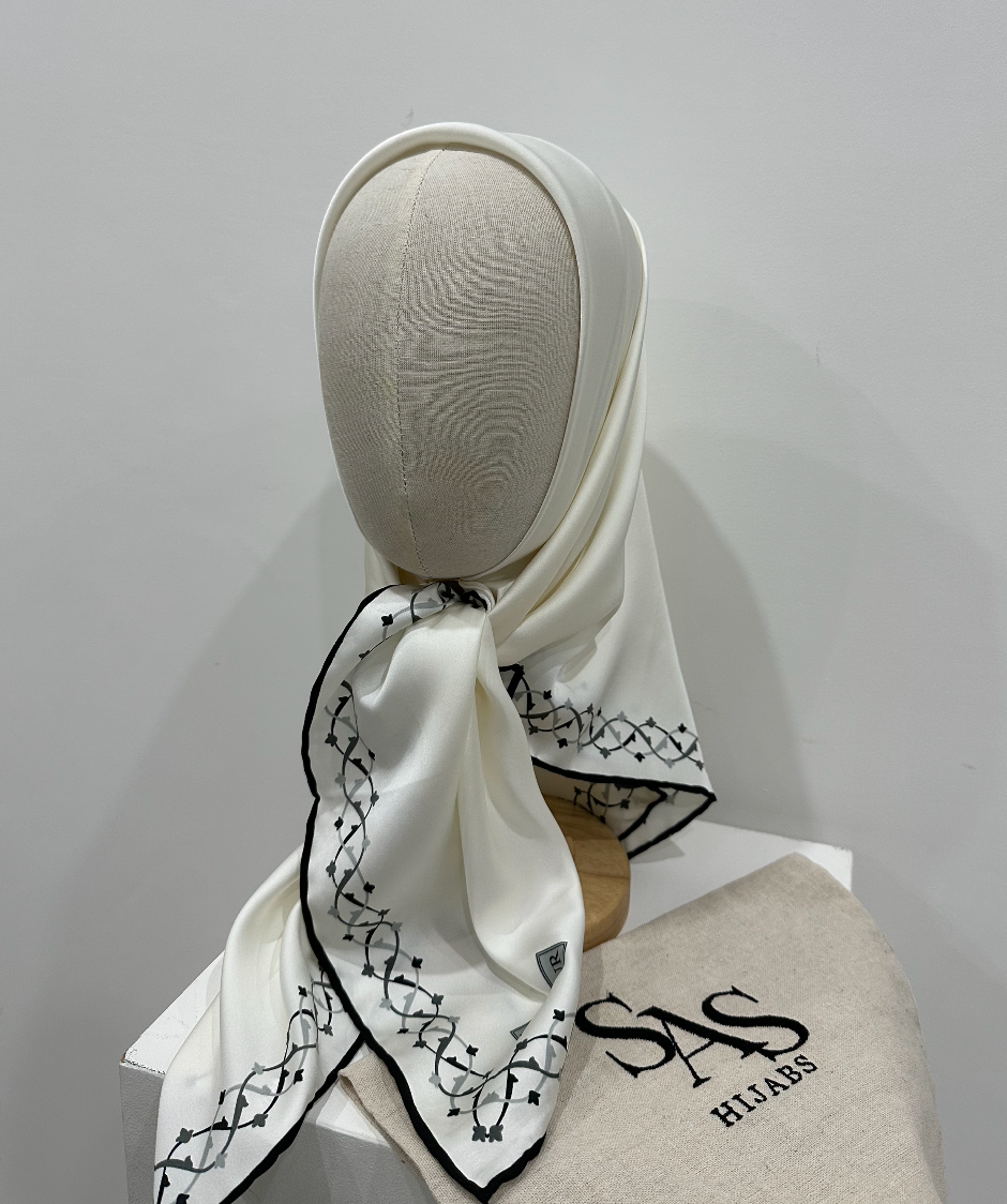 Silk Sqaure | Cream with Black and Grey Borders