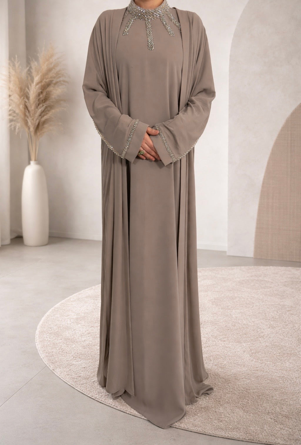 Mocha Abaya dress with embelished detailing