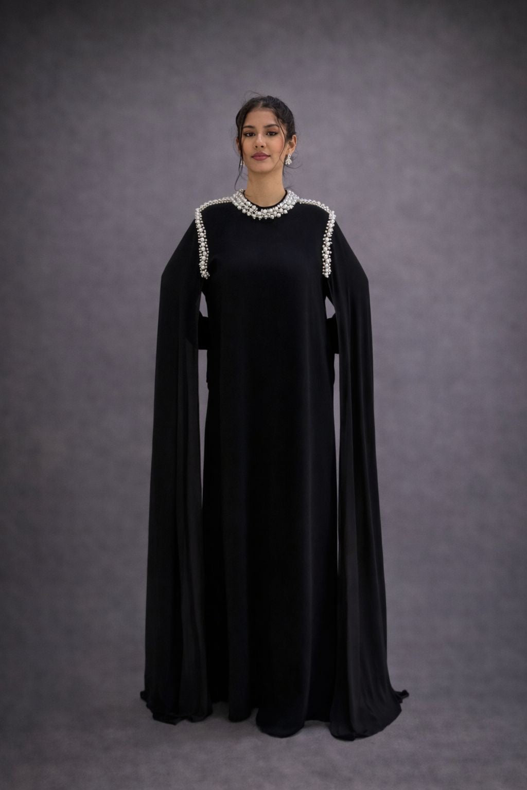 Elegant black pearl abaya dress