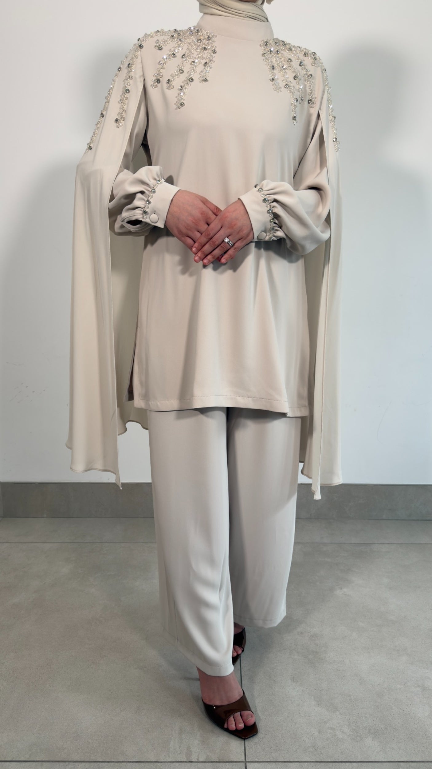 2-Piece Beige Cape Set