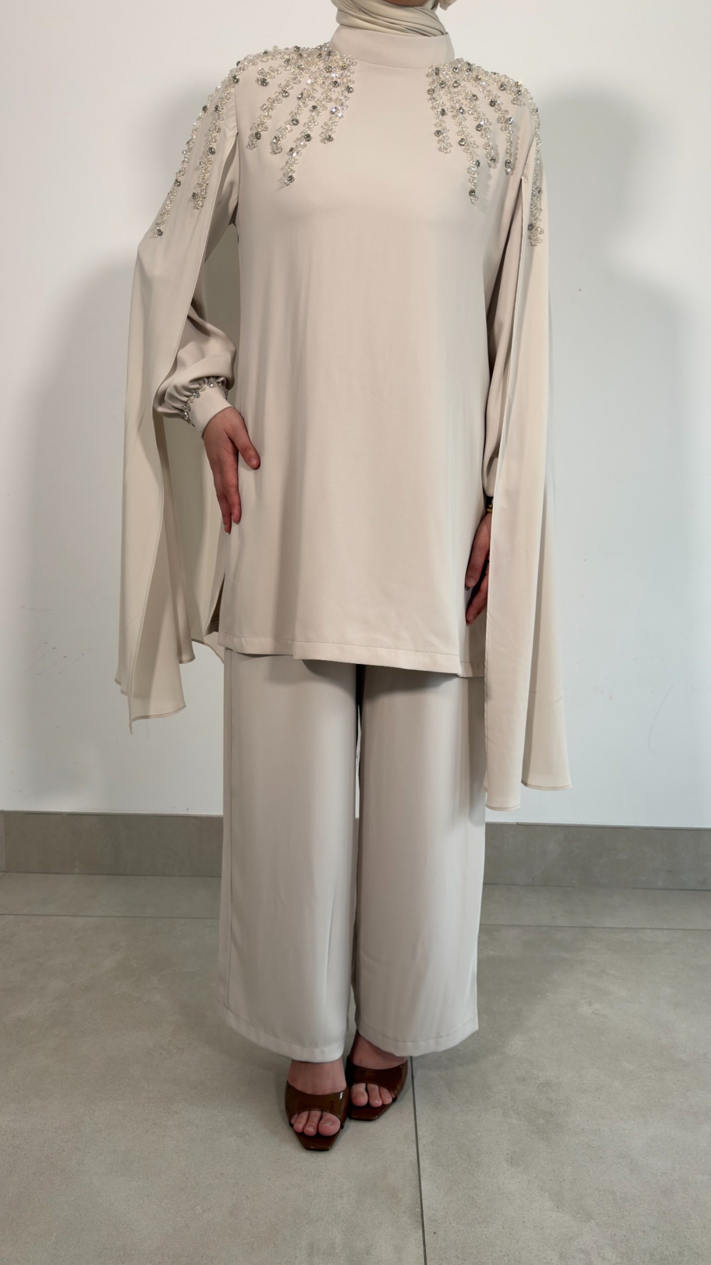2-Piece Beige Cape Set