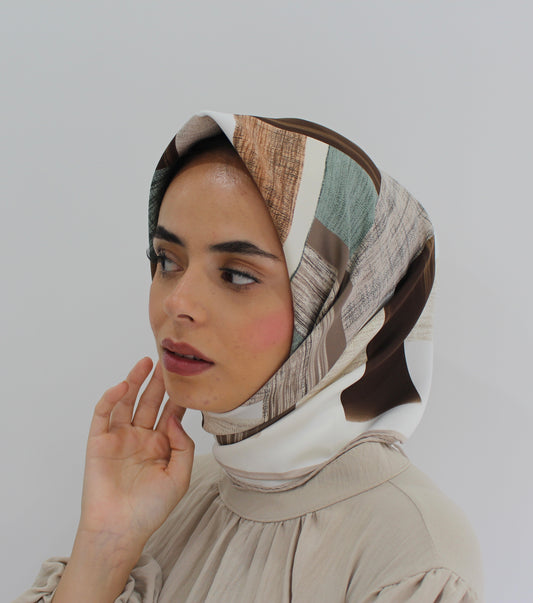 Patterned Sqaure Hijab | French Beige