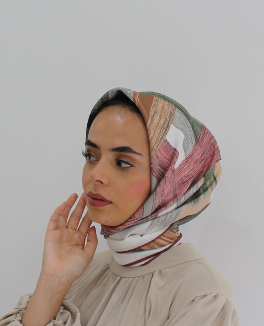 Patterned Sqaure Hijab | Champagne Pink