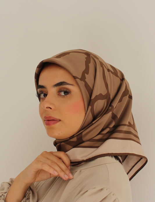 Patterned Sqaure Hijab | Chestnut