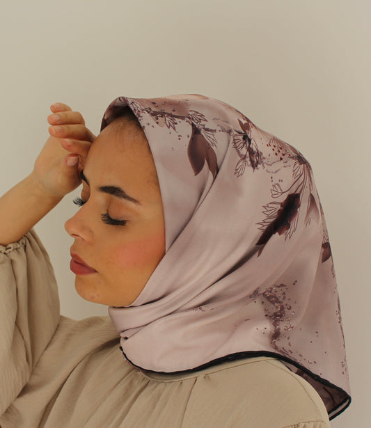 Patterned Sqaure Hijab | Floral Purple