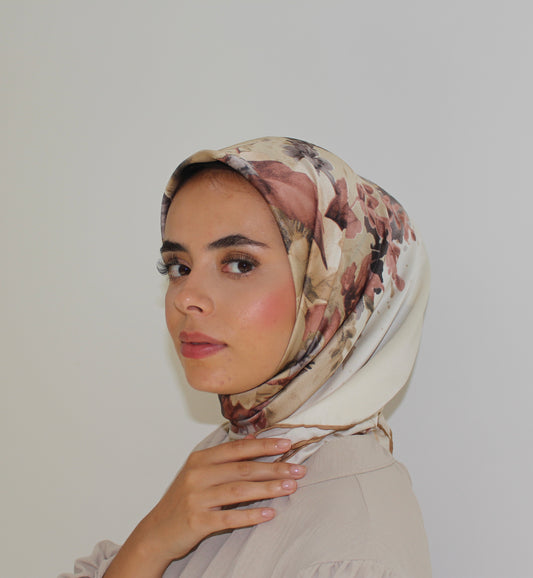 Patterned Sqaure Hijab | Floral Brown