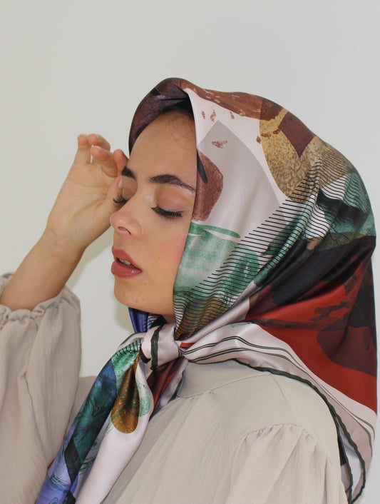 Patterned Sqaure Hijab | Multi