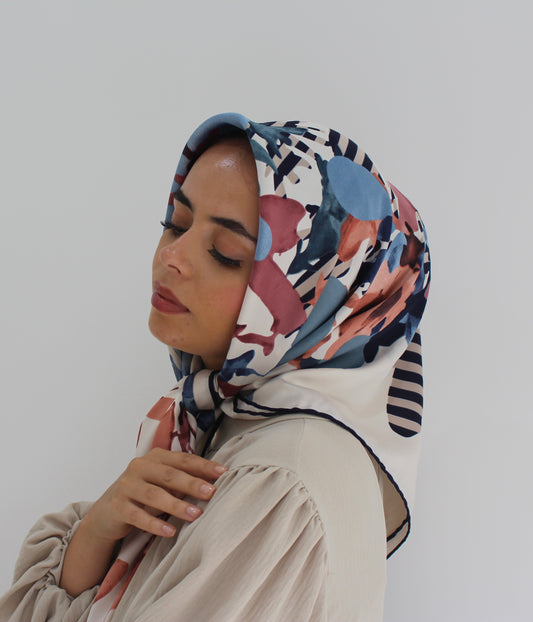 Patterned Sqaure Hijab | Geo Blue