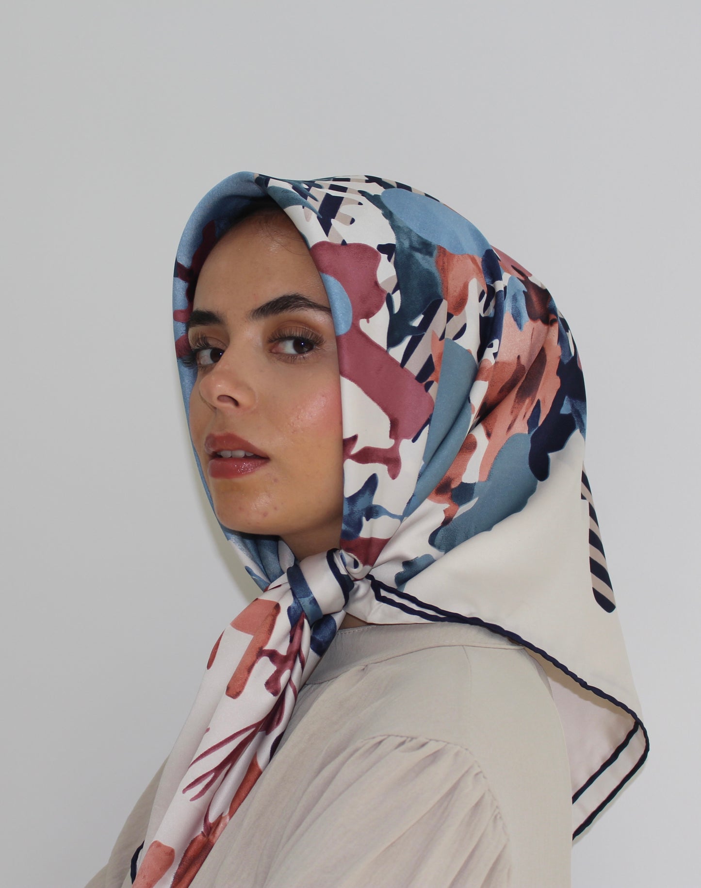 Patterned Sqaure Hijab | Geo Blue