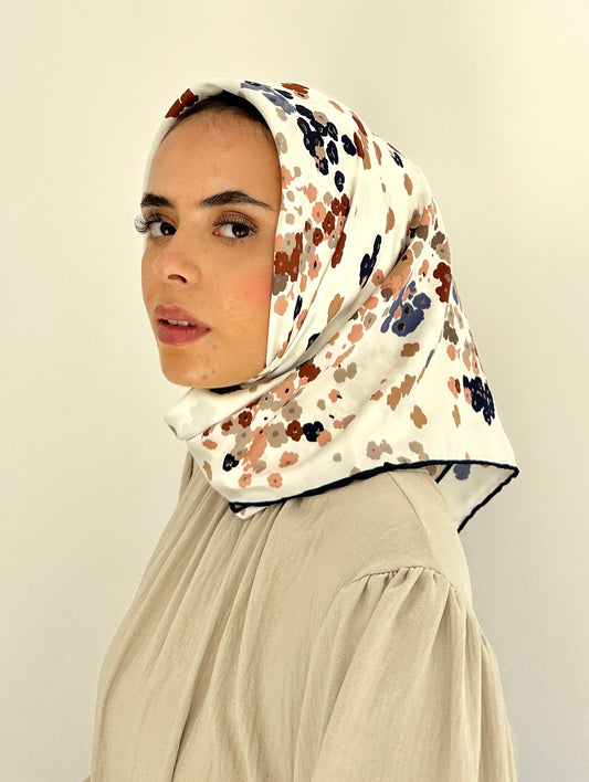 Patterned Sqaure Hijab | Floral Blue