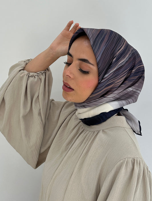 Patterned Sqaure Hijab | Blue-Grey